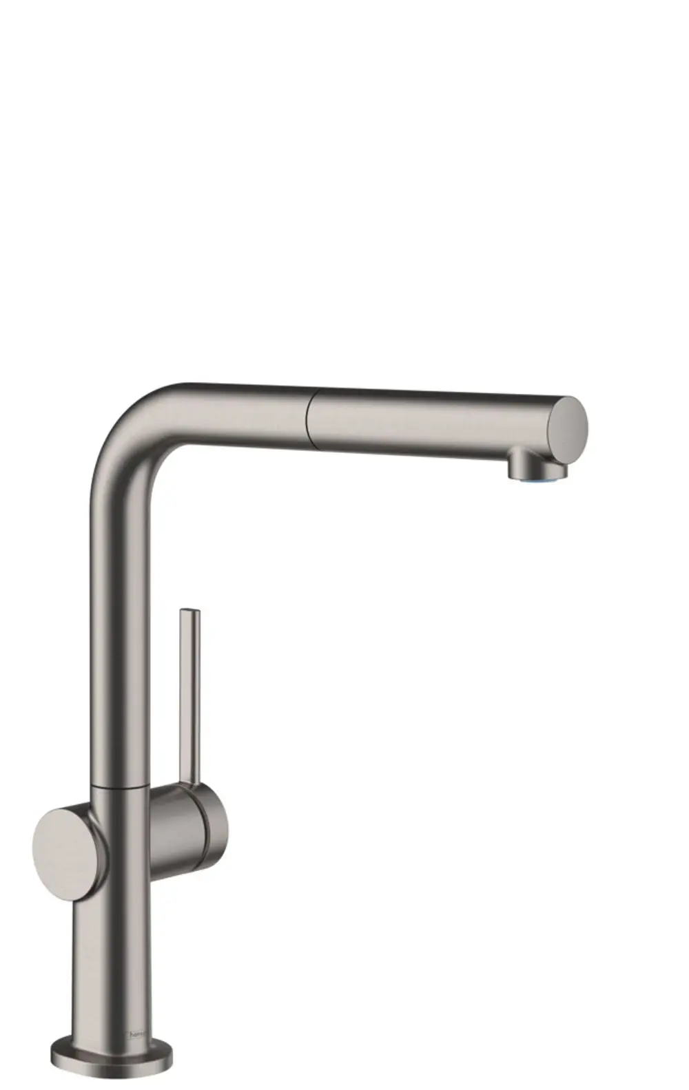 Küchenmischer von Hansgrohe mit ausziehbarem Auslauf, einhebeliger Bedienung und brushed black chrome Oberflächenfinish.